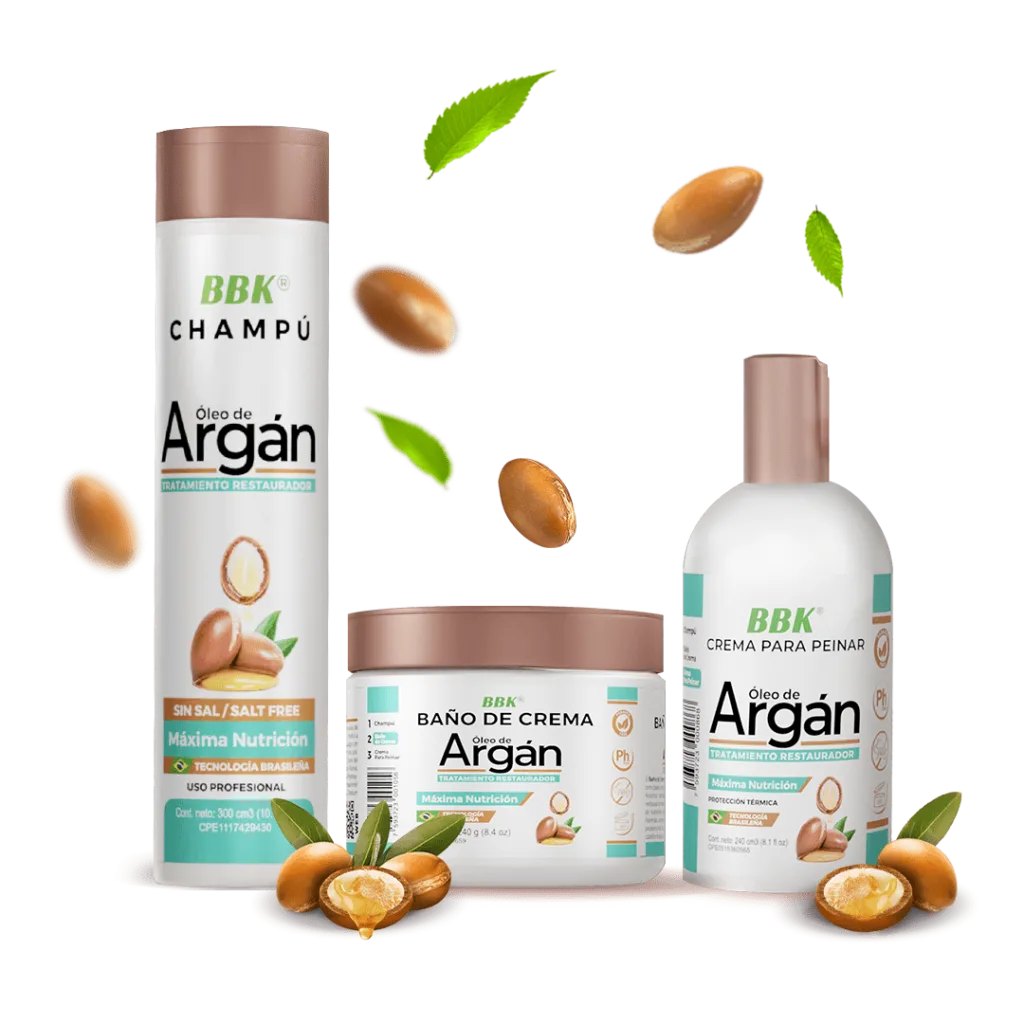 Linea de Argan- Champu, baño de crema y crema para peinar