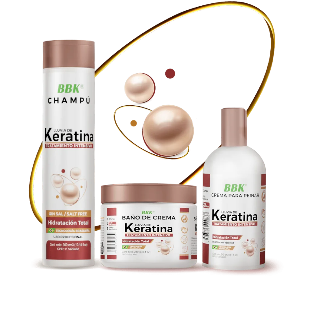 Linea de keratina - Champu, baño de crema y crema para peinar